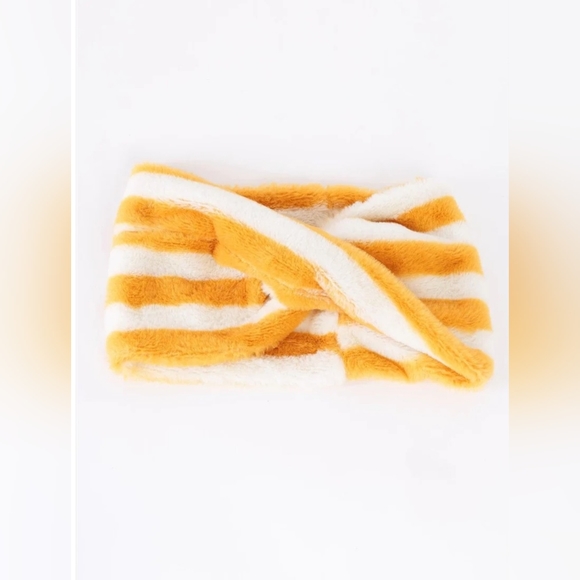 Yellow Striped Fuzzy Twisted Infinity Scarf - Picture 4 of 4